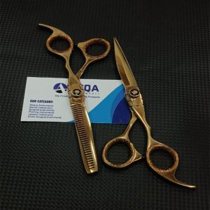 Professional 2 Pcs Gold Hairdressing Barber Scissors Set 6 Inch Stainless Steel Hair Cutting and Thinning Shears