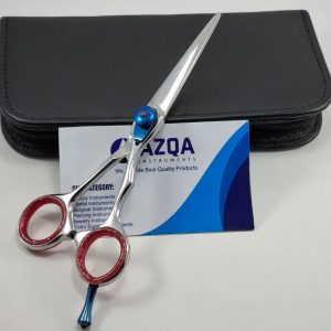 Professional Silver Barber Scissor with Blue Tension Screw