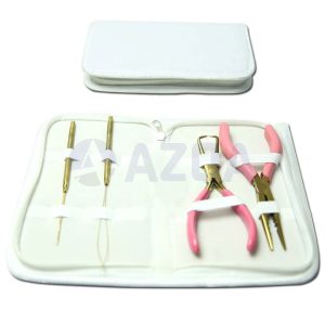 Professional Pink Hair Extension Tool Kit – Micro Ring & Bead Application Set with Pliers & Loop Tools