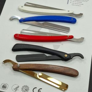 Professional Straight Shaving Razor Folding Barber Razor with Replaceable Blade Plastic & Wooden Handle